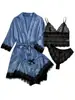 Pijamas transfronteiriços femininos de verão coloridos plus size europeus e americanos pijamas sexy com alças finas renda conjunto de quatro peças atacado