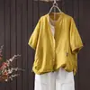 Chaqueta Sencilla de Manga Corta 2026 Verano Artística Retro Costilla Patchwork Diseño de Cuello Camisa Holgada Cárdigan Top Mujer
