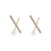 Pendientes de Plata S925 con Cruz Geométrica y Perla para Mujer, Pendientes Brillantes con Diamantes, Elegantes Estilo Francés, Diosa Socialité, Venta al por Mayor