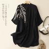 Foto Real de la Nueva Camisa Vintage 2026, Top Bordado de Longitud Media, Chaqueta Holgada de Manga Tres Cuartos para Mujer