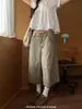 Verano 2026 Nuevo Retro Americano Caqui Cintura Alta Pierna Ancha Estilo Ropa de Trabajo Jeans Acortados Sueltos Delgados