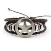 Pulsera Trenzada de Cuero Multicapa Estilo Retro Americano con Estrella de Cinco Puntas Hueca y Colgante Redondo, Accesorios Casuales para Hombres