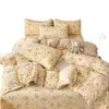 Juego de Colcha de Terciopelo de Leche de Cuatro Piezas Cubre Kang Grueso Estampado Estilo Francés Hepburn con Encaje Juego de Tres Piezas de Funda Nórdica de Felpa Doble Cara