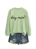 Amazon Ebay Site Independente Casual Simples Elegante Feminino Mãe de Menino Coração Outono e Inverno Gola Redonda Moletom Comércio Exterior
