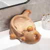 Jabonera de cerámica de capibara linda al por mayor para baño del hogar, soporte para jabón con drenaje, almacenamiento de baño sin taladro