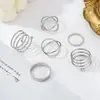 Conjunto de Anéis Geométricos Ins Retro Europeu e Americano Conjunto de Seis Peças de Joias de Liga Simples Europeias e Americanas para Mulheres