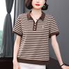 Camiseta de Manga Corta de Moda de Verano para Mamá Sugiyama Top Casual de Rayas Lop para Mujeres de Mediana Edad Camisa POLO Holgada