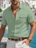 Camisa de Lino para Hombre Verano 2026 Transfronteriza Europea y Americana Moda Bolsillo Doble Estilo Ropa de Trabajo Color Sólido Manga Corta Cuello Campana