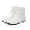 Botines Dulces con Volantes Botas de Cuero de Princesa Cremallera Lateral Botas Martin Tacón Bajo Zapatos de Mujer Talla 28-43 Botas para Padres e Hijos