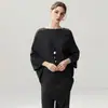Otoño e Invierno Nueva Camiseta Base de Punto de Cachemira Moda Color Sólido Simple Manga Murciélago Cuello de un Hombro Manga Larga para Mujer Elegante