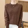 Suéter de lã 100% espesso com bolinhas coloridas e design de padrão torcido, suéter base de tricô simples com gola redonda para mulheres