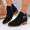 Botas Chelsea de Bico Fino e Salto Quadrado de Tamanho Grande para Comércio Exterior, Novidade Outono 2025, Fivela de Metal, Camurça, Calçados Externos Europeus e Americanos, Botas Femininas