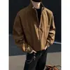 Item popular de live-streaming, jaqueta cleanfit da moda para homens em estoque, peça de outer wear de caimento solto, gola alta moderna, blusa com zíper jovem