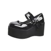 Sapatos Mary Jane Vintage Bico Redondo Couro Patente Tamanho Grande 43 Verão 2022 Novo Estilo Plataforma Salto Anabela Couro Patente Baixos Femininos
