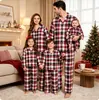 Nuevo conjunto de pijama familiar de estilo navideño europeo y americano, informal, de moda, a cuadros, con solapa, de manga larga, para padres e hijos 2635