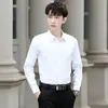 Camisa de manga larga para hombre de estilo coreano juvenil para estudiante, corte slim, color sólido, que no necesita planchado, ropa formal de negocios, camisa de peto de color sólido al por mayor