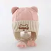 Gorro con orejas de pata de gato para bebé, gorro de punto cálido para otoño e invierno, diseño lindo de oso, unisex, gorro de lana a prueba de viento para bebés y niños pequeños