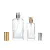 Botellas de Perfume Cuadradas Planas en Stock 25ml 50ml 100ml Botellas de Vidrio Transparente Curvadas Botellas Portátiles de Relleno de Perfume Tipo Pulsador