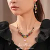 Set de Collar con Gancho de Oreja de Espiga de Trigo de Zircón de Color Vintage Usado Joyería de Lujo Ligero con Sensación de Alta Gama Diseño de Nicho