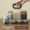Bule Pintado à Mão, Um Bule, Três Xícaras, Conjunto de Chá Kung Fu Cerâmico com Esmalte de Gelo Rachado da Fornalha Ge, Caixa de Presente de Armazenamento de Viagem de Alta Qualidade