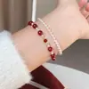 Pulsera de Plata de Ley S925 Ágata Roja Natural Perla Imitación Swarovski Estilo Chino Nuevo Exquisita Joyería de Año Nuevo Pulsera Hecha a Mano para Mujeres
