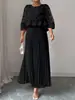 Comércio Exterior Transfronteiriço Europeu e Americano Tamanho Plus Verão 2026 Novo Estilo Elegante Vestido de Comprimento Médio com Renda de Malha Costurada