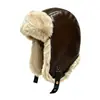 Sombreros aviador de cuero vintage transfronterizos para otoño e invierno para hombres y mujeres, cálidos, forrados de felpa, engrosados, con protección para los oídos, adecuados para andar en motocicleta