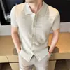 2026 Verano Nuevo Estilo Estilo Old Money Relajado Hueco Transpirable Tejido Delgado Lino Camisa Polo de Manga Corta para Hombre