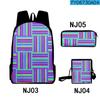 Mochila escolar de três peças com listras geométricas e estampa digital 3D para estudantes do ensino fundamental e médio, 2022