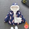 Roupas de Inverno para Meninas 2025 Jaquetas de Veludo Roupas de Algodão Infantis Novas Roupas de Algodão Infantis com Capuz de Desenho Animado de Coelho Espessas