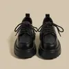 Zapatos de cuero negros de suela gruesa versátiles con cordones para mujer, nuevo otoño 2026 estilo británico vintage zapatos planos JK japoneses para mujer