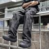 Jeans Rectos Nuevos 2024 con Costuras de Cuadros en Contraste para Hombre, Holgados, Casual, Estilo Americano, Pantalones de Pierna Ancha de Alta Gama