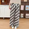 Calças de pijama de seda de algodão feminino Primavera e verão Nova Internet Popular Cintura alta Calças de perna larga Roupa externa Primavera e outono Tamanho grande Calças de ar condicionado doméstico