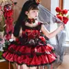 Vestido de Princesa Diablita de Halloween Disfraz Cosplay de Vampiro para Niñas Vestido Infantil Lolita con Tirantes para Todas las Estaciones