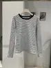 KEKEZOON Camiseta Básica de Manga Larga a Rayas de Color Contrastante con Cuello Redondo Versátil Cepillada para Mujer Otoño Invierno Estilo Coreano Top 9396