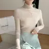 Suéter de Punto de Cachemir de Color Sólido, Ajustado, Canalé, Cuello Alto, Estilo Coreano para Mujer, Otoño/Invierno 2026
