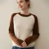 Nuevo Suéter de Cachemira de Color Contrastante Otoño e Invierno 2025 Suéter de Punto Básico para Mujer con Mangas Largas Suéter Cálido de Cachemira