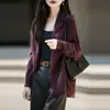 Cardigan de Lã Pura Tricotado Estilo Old Money para Mulheres, Casaco Suéter Estilo Xale, Manto Quente de Alta Qualidade