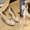 Zapatos de fiesta para mujer de estilo francés, elegantes, con lazo, versátiles, punta fina poco profunda, tacón fino y recortes laterales, zapatos de tacón alto por encargo
