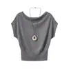 Camiseta de Punto Manga Corta para Mujer con Cuello Drapeado Estilo Francés, Diseño de Verano con Corte Elegante y Estilizado, Cintura Ceñida, Mangas Murciélago, Corte Corto