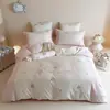 Conjunto de tres o cuatro piezas estilo coreano, femenino, de satén 100S, algodón de fibra larga, nuevo 2026, juego de ropa de cama con funda de edredón y sábana de algodón puro bordado
