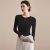 Camiseta Básica de Cuello Redondo para Mujer 2026 Nuevo Estilo Primavera y Otoño, Camiseta de Hombro Normal, Corte Ajustado, Favorecedora, Top Rojo de Manga Larga para Ropa de Abrigo