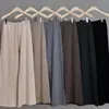 Calça de Lã Air Seamless White Dew 100% Lã Cordão Elástico Perna Reta Calça Solta de Lã Casual Calça de Perna Larga