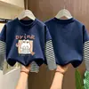 Camiseta base de manga larga tipo dos piezas para niña, nuevo estilo primavera/otoño 2026, camiseta de algodón puro con cuello redondo, corte holgado para niños mayores