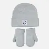 Gorro de Punto para Bebé Moda Versátil Gorro de Lana Lindo Patrón de Cara Sonriente Gorro de Ponerse Sombrero de Otoño Invierno Sombrero para Niños