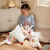 Pijama de Manga Corta para Mujer Primavera y Verano 2025 Estilo Fino de Verano Traje Holgado Ropa para el Hogar a Cuadros de Oso de Dibujos Animados