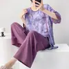 Pijama Tradicional con Botones Estilo Chino Nuevo Mianchou Shijia para Mujer Modelo Nuevo 2026 Conjunto de Manga Media de Algodón Artificial Adecuado para Usar Afuera en Verano