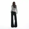 Pantalones Acampanados Ligeramente Elásticos, No Ajustados, de Cintura Media-Baja, Estilo Americano, Otoño/Invierno, Transfronterizos, 26 Años, para Mujer, Negro, Moda Larga Europea y Americana