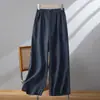 Nuevos pantalones de pierna ancha de algodón y lino estilo chino para mujer, colección de verano 2025, talla grande, corte holgado, casual y diseño recto cropped