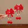 Diadema de Saludos de Año Nuevo para Niños Pasador Rojo con Lazo para Bebé Bola de Pelo con Borla Estilo Chino para Niñas